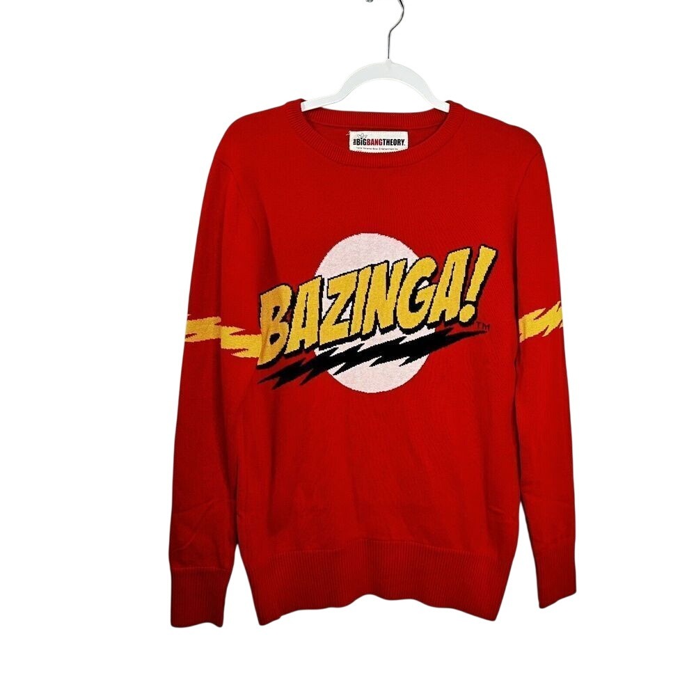 The Big Bang Theory Bazinga Red Sweater Knit Pullover Mens Small
